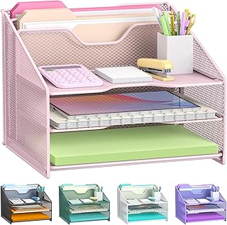 Samstar Pink Desk File Organizer, Mesh Letter File Folder Holder with 3 ...