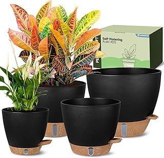 Self-Watering Pots for Indoor Plants 4 Pack, 6/8/10/12 Inch Outdoor Plan...