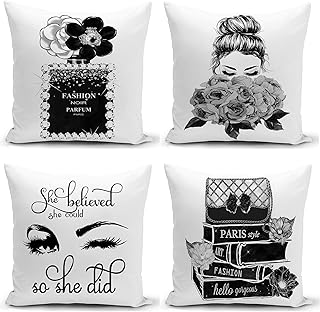 Set of 4 18x18 Couch Bed Decorative Pillow Covers Black White Throw Pill...