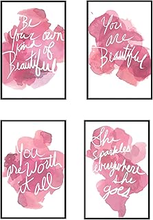 Set of 4 Framed Motivational Wall Art Quote Pink Woman's Room Home Decor...
