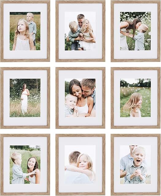 Sheffield Home 9 Piece Gallery Wall Frame Set, 11x14 Inch, Light Natural