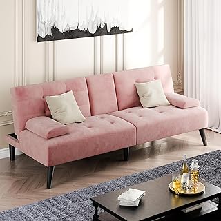 Shintenchi Futon Sofa Bed, Velvet Foldable Couch, Reclining Sleeper with...
