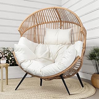 Shintenchi Wicker Egg Chair Outdoor Rattan Patio Chair with Cushion,Over...
