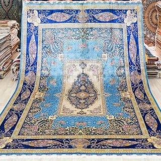 Silk Rug 10x14 Blue Handwoven Traditional Medallion Vintage Luxury Orien...