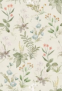Simon&Siff Vintage Wallpaper Peel and Stick Beige Floral Contact Paper W...