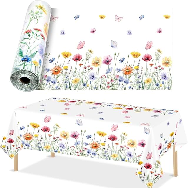 Summer Floral Tablecloth Roll 100 Ft x 51 Inch Summer Floral Table Cloth...
