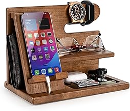 TESLYAR Wood Phone Docking Station for Men - Desktop or Nightstand Organ...