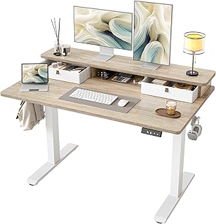 TIQLAB Standing Desk with Two Drawers, Stand Up Standing Desk Adjustable...