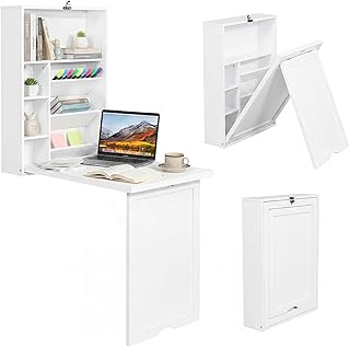 Tangkula Folding Wall Mounted Desk, Convertible Fold Out Floating Table ...