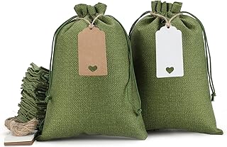 Tapleap Gift Bags - 30Pcs 7x10 Green Burlap Sacks with Tags&String for W...