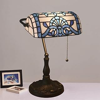 Tiffany Style Bankers Table Lamp Stained Glass Piano Desk Lamp Vintage B...