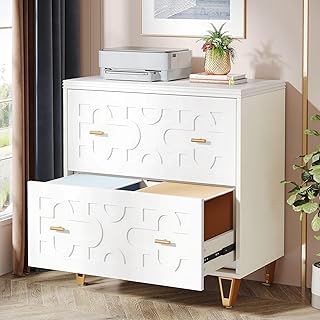 Tribesigns 2-Drawer Lateral File Cabinet, Modern White Filing Cabinet fo...