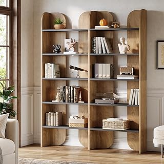 Tribesigns 5-Tier Farmhouse Bookshelf, 70.87-Inch Tall Double Wide Bookc...