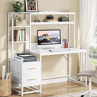 Tribesigns 55 Inch Computer Desk with 2 Drawers and Storage Shelves, Rus...