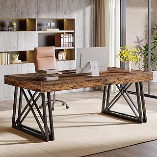 Tribesigns 63-Inch Executive Desk, Farmhouse Office Computer Desk with S...