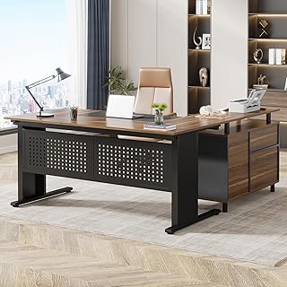 Tribesigns 63 Inch Executive Desk with File Cabinet, Large Office Desk L...