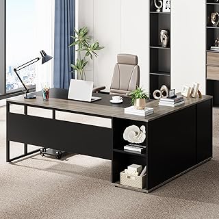 Tribesigns 71 inch Executive Desk, L Shaped Desk with Cabinet Storage, E...