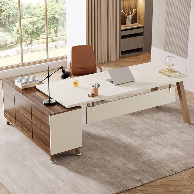 Tribesigns 78.7-Inch Executive Desk, L-Shaped Desk with 55-Inch Cabinet,...