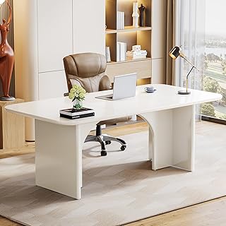 Tribesigns Modern White Desk, Large Minimalist Executive Office Computer...