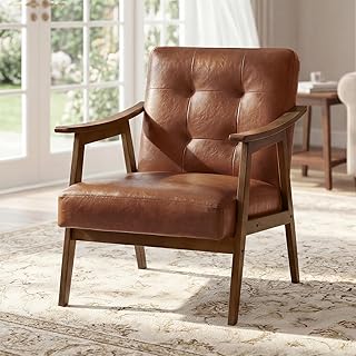 VASAGLE Accent Chair, PU Leather Armchair, Button Tufted Living Room Cha...