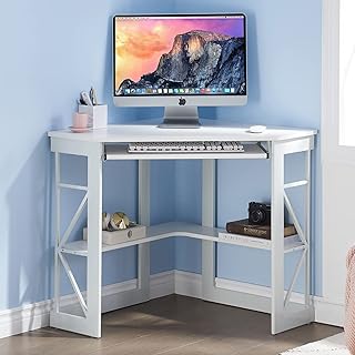 VECELO Corner Desk Computer Desk Writing Table with Smooth Keyboard Tray...