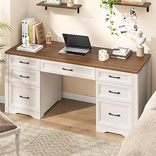 Vabches Farmhouse Executive Desk, Wood Home Office Desk with 2 Large Fil...