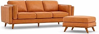 Valencia Artisan Full Leather Sofa and Ottoman, Italian Nappa Leather, C...