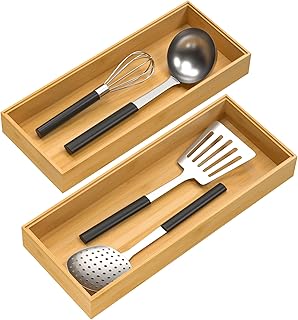 VeyFey Bamboo Drawer Organizer, Stackable Utensil Organizer for Kitchen,...