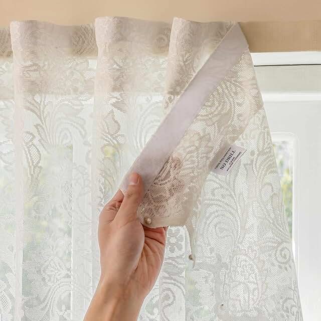 Vintage Lace Curtains Semi Sheer for Windows, Light Filtering Curtains w...