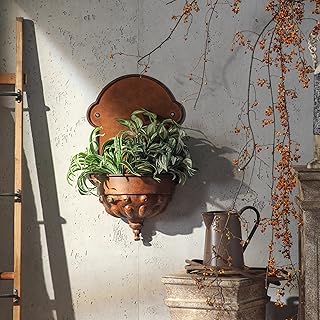 Vintage Wall Hanging Planter with Embossed Pattern, 22 Inch Rustic Distr...