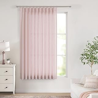 Vision Home Soft Pink Pinch Pleated Semi Sheer Curtains Textured Linen B...