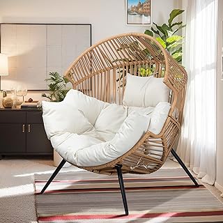 Vongrasig Outdoor Wicker Egg Chair PE Rattan Chair with Cushion, Oversiz...