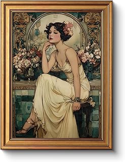 WHASAYART Vintage Woman Flower Painting with Gold Frame Wall Art 12x16 I...