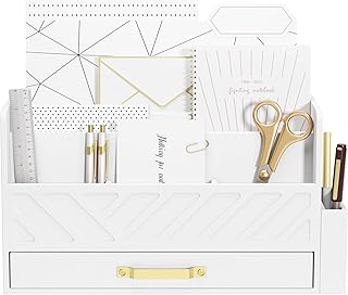 WISUCART Bamboo Desk Organizer Mail Holder Countertop Wood Desk Drawer T...