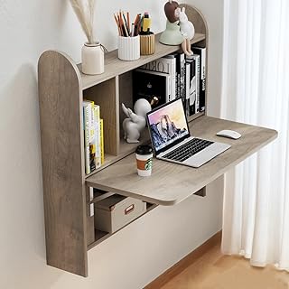 Wall Mounted Drop-Leaf Table, Floating Laptop Desk, Folding Table with S...