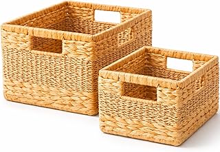 Water Hyacinth Baskets, Wicker Storage Baskets with Built-In Handles, Ha...
