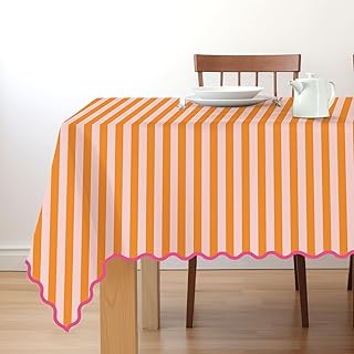 Whaline Scalloped Edge Orange Pink Striped Tablecloth Waterproof Fabric ...