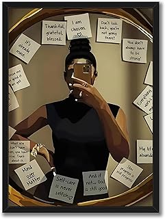 Wood Framed Black Girl Wall Art, African American Woman Canvas Print wit...