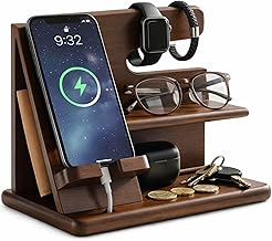 Wood Phone Docking Station for Men - 360° Rotating Nightstand Organizer ...