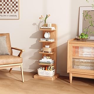 WoodsWhisper 100% Solid Wood 5 Tier Book Shelf, Narrow Bookshelf for Sma...