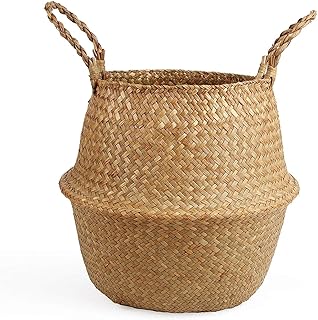 Woven Seagrass Belly Basket for Storage Plant Pot and Laundry, Picnic an...