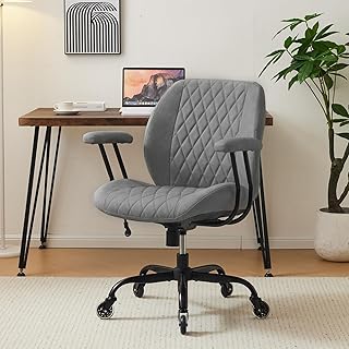 YFO Modern Ergonomic Office Desk Chair, Grey Leather with Lumbar Support...