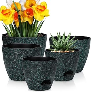 YNNICO Plant Pots 10/9/8/7.5/7 inch, Self Watering Planters with Drainag...