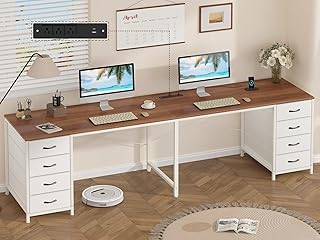 YOMILUVE 95'' Two Person Desk with 8 Drawers, Long Office Desk with Char...