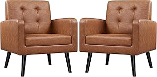 Yaheetech Mid-Century Accent Chairs, PU Leather Modern Upholstered Livin...