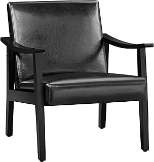 Yaheetech PU Leather Accent Chair, Mid-Century Modern Armchair with Soli...