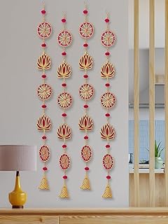 ZIG ZAG Pack of 4 Handmade Lotus Wall & Door Hangings with Bell –, Ideal...