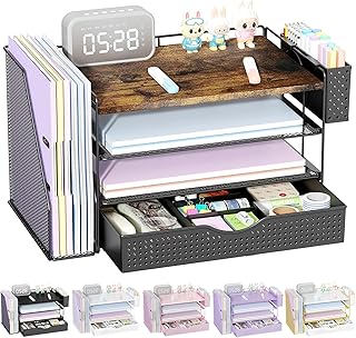 gianotter Wood Desk Organizers and Accessories with File Holder, 4-Tier ...