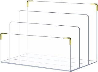pbf Acrylic File Holder | Clear File Organizer for Desk w/ Gold Accents ...